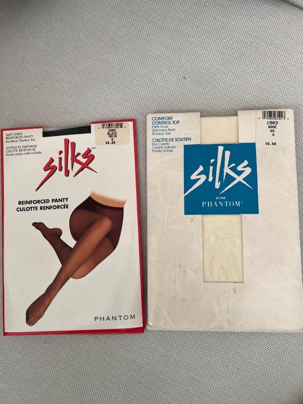 Silks Pantyhose 2 Pair Bone & Black Size A 95 lbs - 130 lbs Phantom